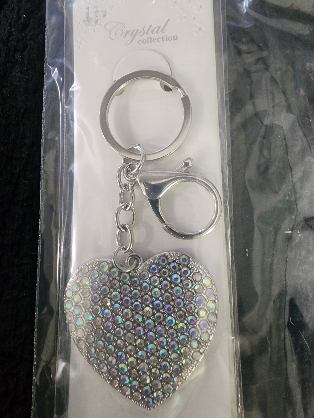 Silver Heart Keychain with Iridescent Stones